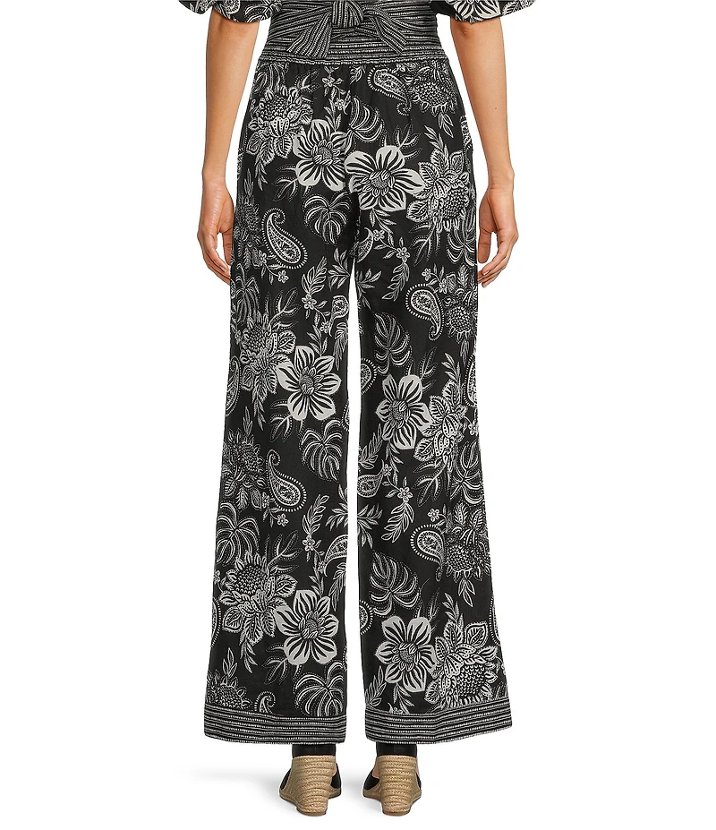 tyler boe Gianna Floral Print Linen Blend Elastic Waist Pull-On Coordinating Pants