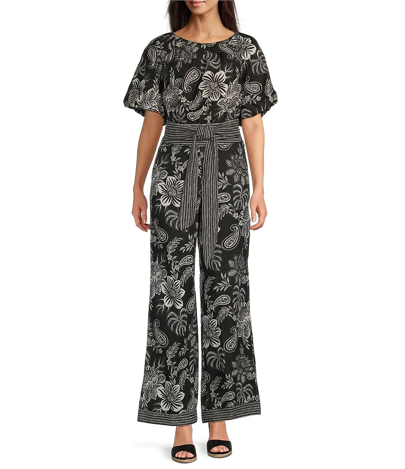 tyler boe Gianna Floral Print Linen Blend Elastic Waist Pull-On Coordinating Pants