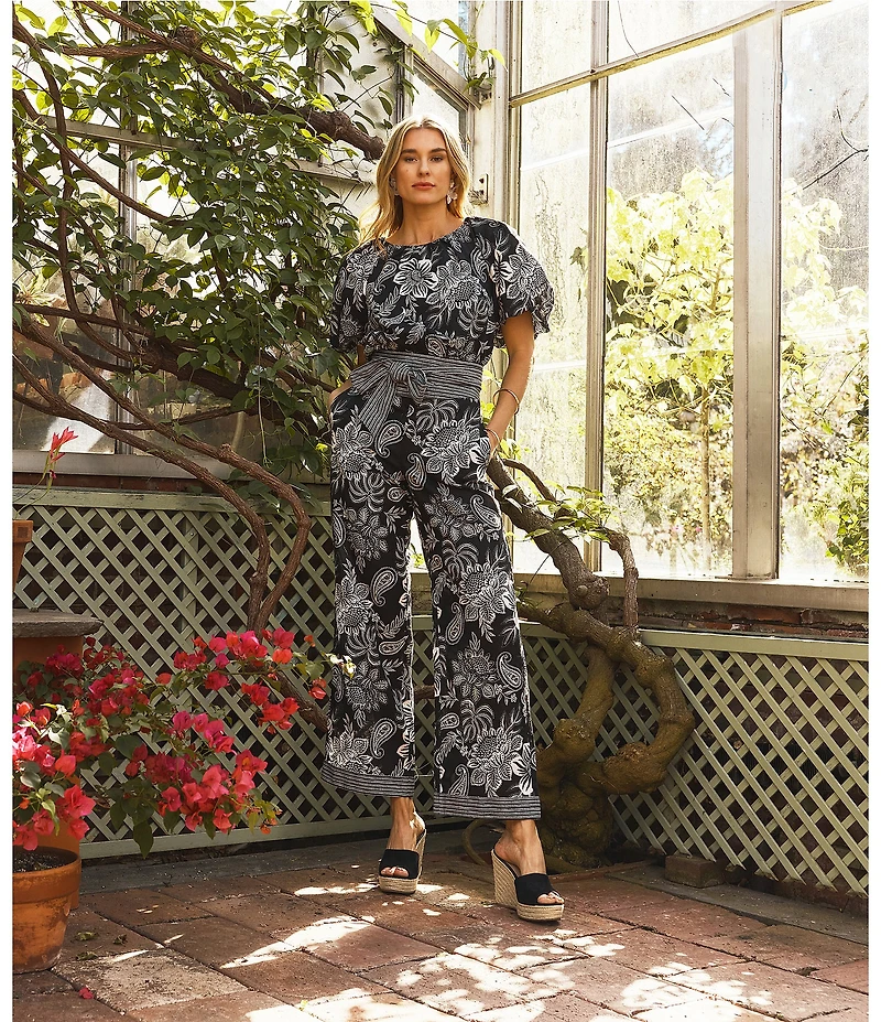 tyler boe Gianna Floral Print Linen Blend Elastic Waist Pull-On Coordinating Pants