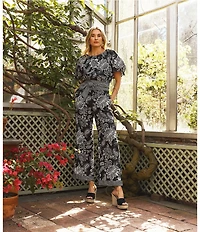 tyler boe Gianna Floral Print Linen Blend Elastic Waist Pull-On Coordinating Pants