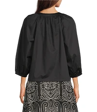 tyler boe Harper Woven Split V-Neck 3/4 Sleeve Button Front Shirt