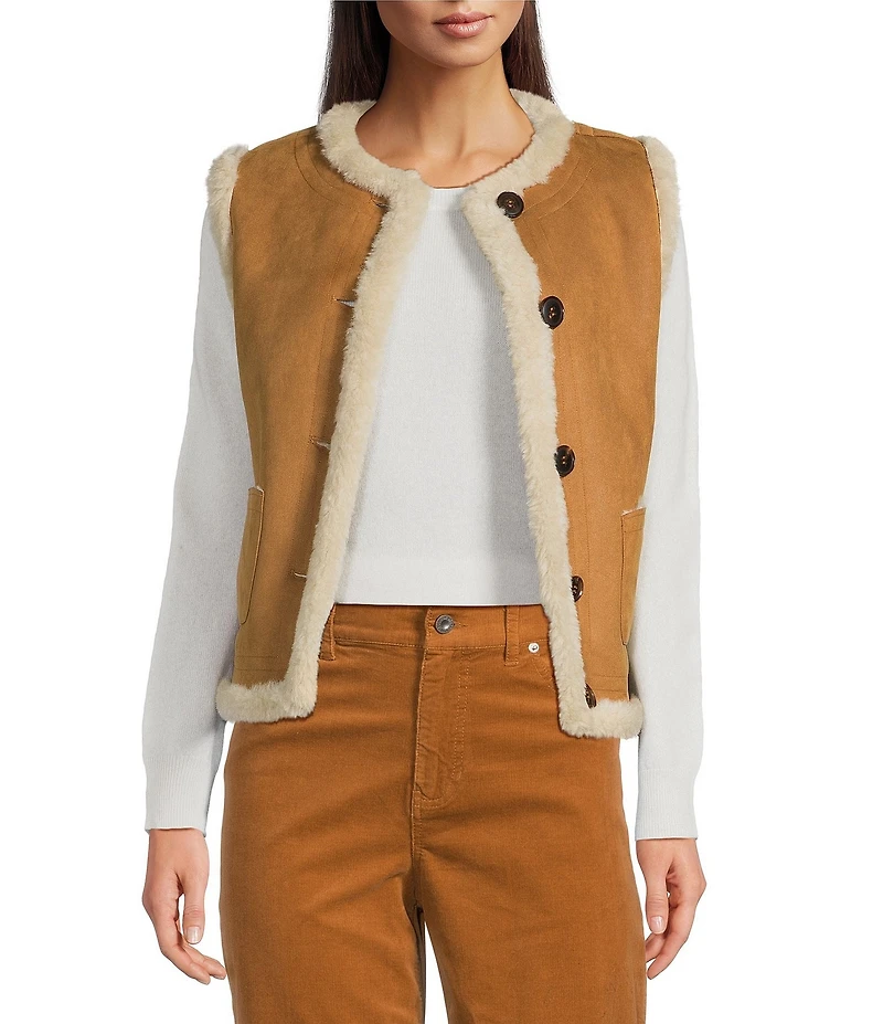 tyler boe Highland Crew Neck Patch Pocket Reversible Sherpa Sleeveless Vest