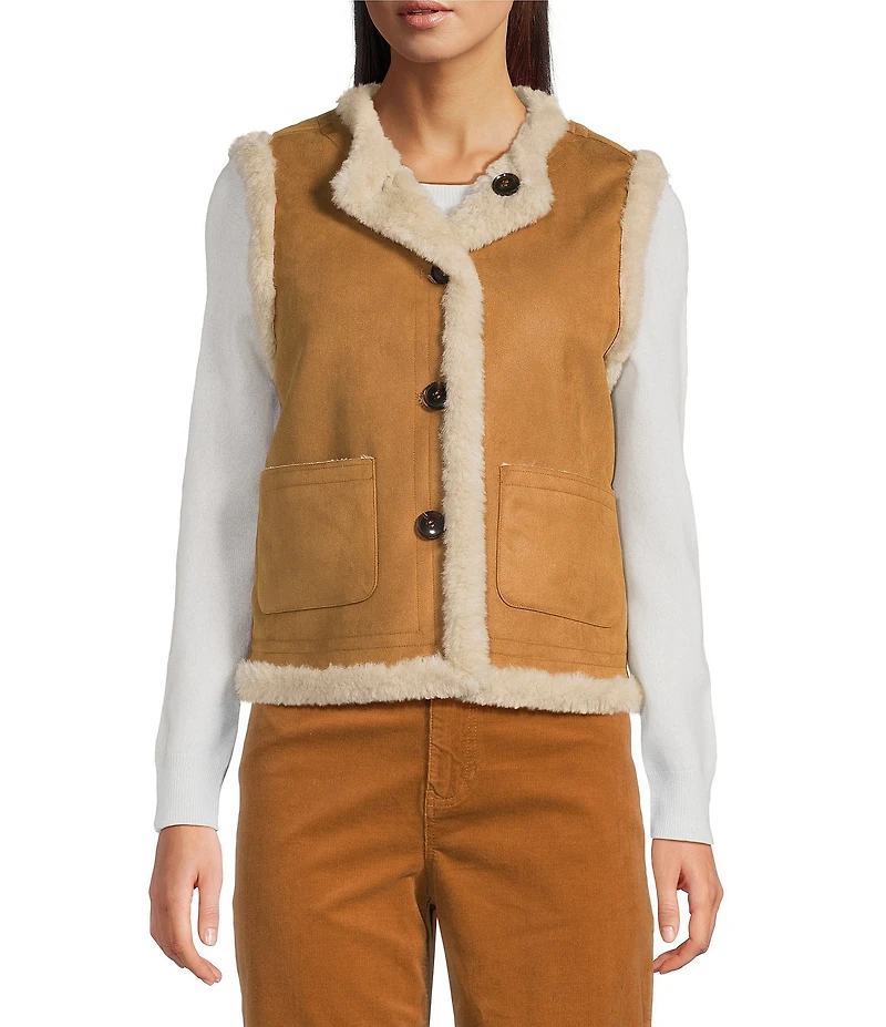 tyler boe Highland Crew Neck Patch Pocket Reversible Sherpa Sleeveless Vest