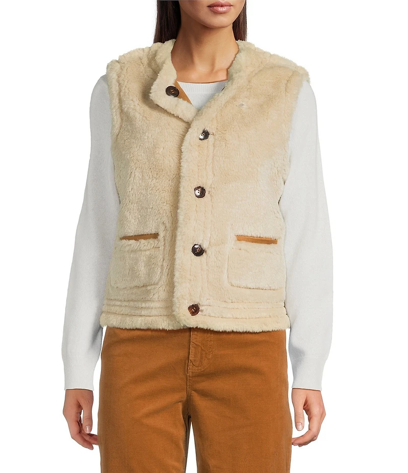 tyler boe Highland Crew Neck Patch Pocket Reversible Sherpa Sleeveless Vest