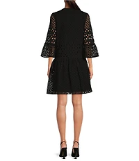 tyler boe Ingrid Eyelet Crew Neck Split V 3/4 Bell Sleeve Tiered Dress