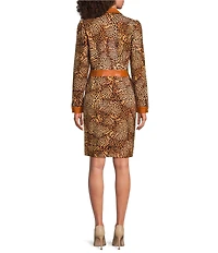 tyler boe Karine Ponte Cheetah Print Point Collar Long Sleeve Zip Front Dress