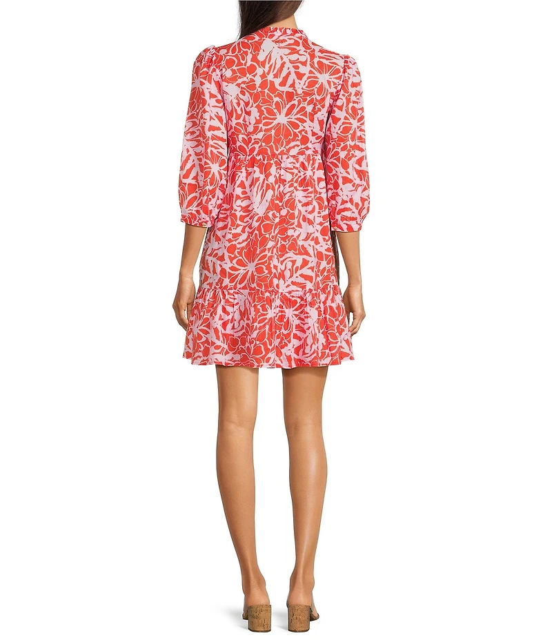 tyler boe Karli Linen Split V-Neck 3/4 Sleeve Tiered Dress