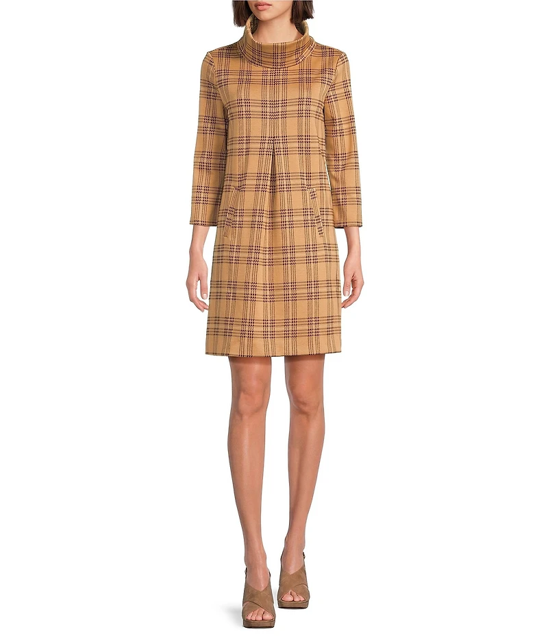 tyler boe Kim Knit Plaid Cowl Neck Bracelet Sleeve Dress