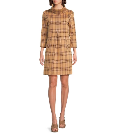 tyler boe Kim Knit Plaid Cowl Neck Bracelet Sleeve Dress