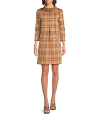tyler boe Kim Knit Plaid Cowl Neck Bracelet Sleeve Dress
