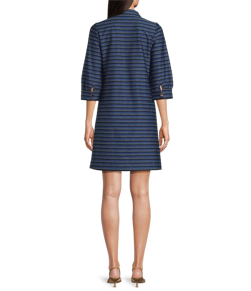 tyler boe Knit Stripe Point Collar 3/4 Sleeve Button Front Dress