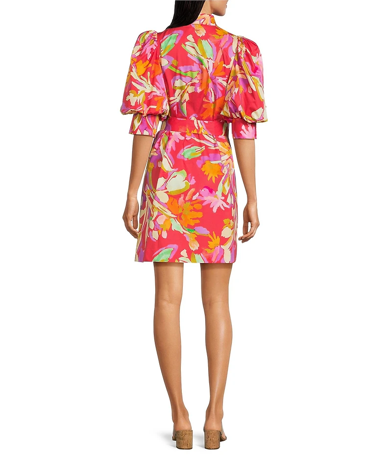 tyler boe Lydia Woven Mandarin Collar Short Puff Sleeve Shirtdress