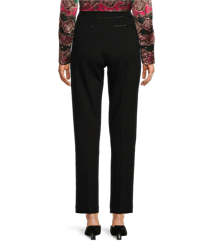 tyler boe Maddie Ponte Mid Rise Faux Leather Piping Ankle Length Pant