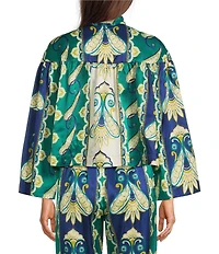 tyler boe Maeve Cabana Foulard Print Mandarin Collar 3/4 Sleeve Coordinating Top