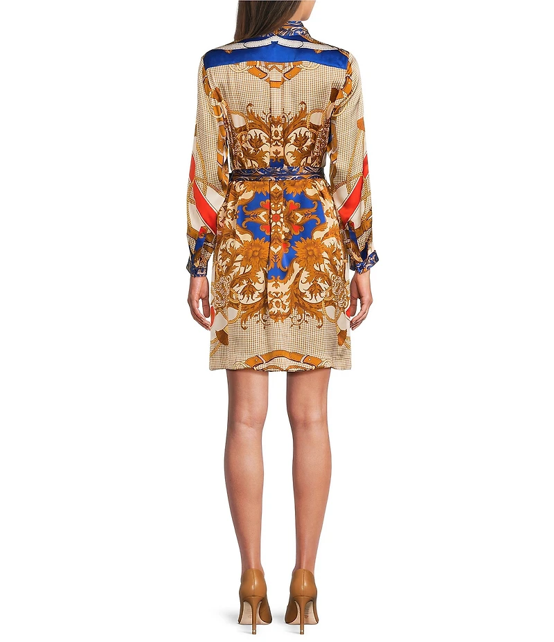 tyler boe Maeve Silk Status Print Point Collar Neck Long Sleeve Tie Waist Shirt Dress