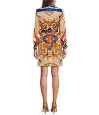 tyler boe Maeve Silk Status Print Point Collar Neck Long Sleeve Tie Waist Shirt Dress