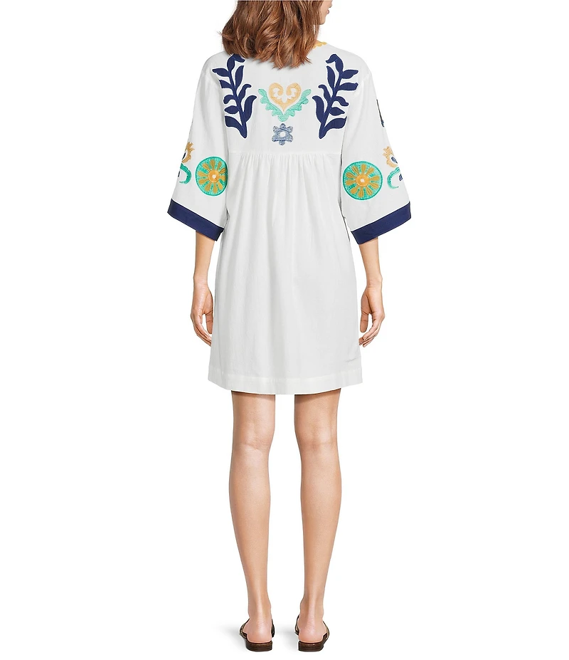 tyler boe Naomi Egret Print V-Neck Elbow Sleeve Caftan Dress