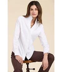 tyler boe Natalie Cotton Woven Point Collar Long Sleeve Concealed Button Front Blouse