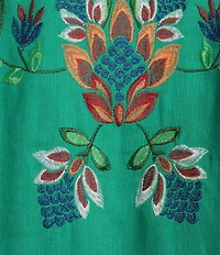 tyler boe Niki Linen Split V-Neck Tassel Tie 3/4 Sleeve Embroidered Dress