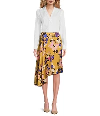 tyler boe Nina Silk Charmeuse Fantasy Floral Asymmetrical Midi Skirt