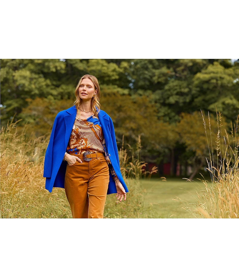 tyler boe Olivia Silk Equestrian Print Shawl Cowl Neck Long Sleeve Blouse