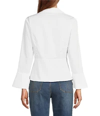 tyler boe Paige Woven Point Collar V-Neck Long Bell Sleeve Twist Front Shirt
