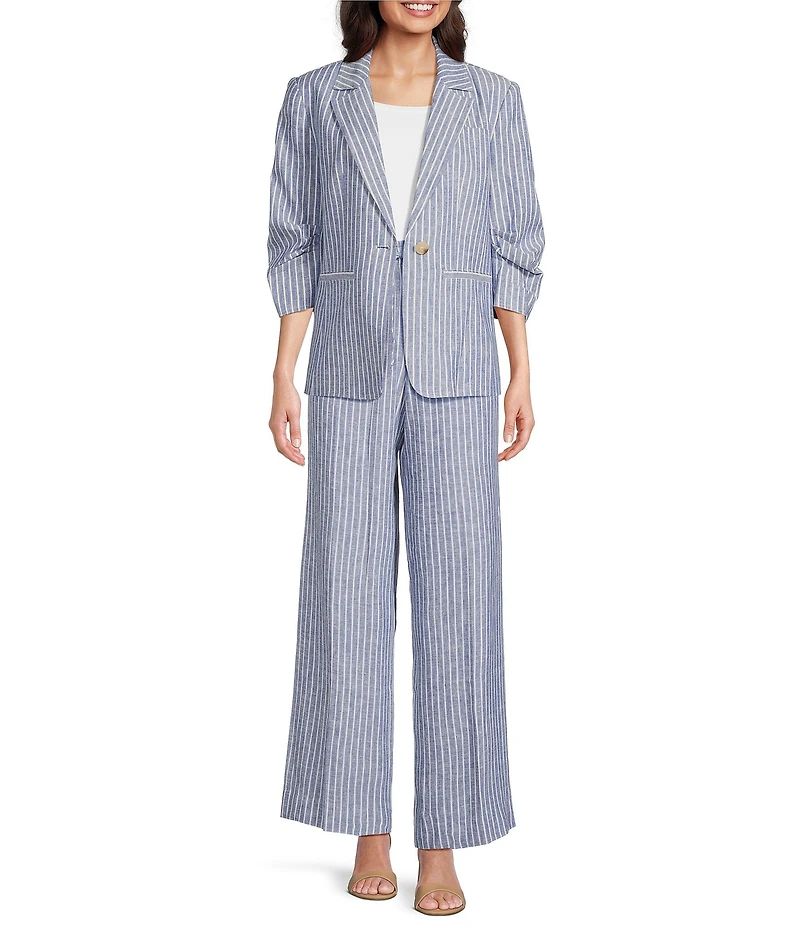 tyler boe Palmer Linen Stripe Wide Leg Pull-On Pants
