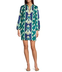 tyler boe Paulie Cabana Foulard Print Split V-Neck Bracelet Sleeve Shift Dress