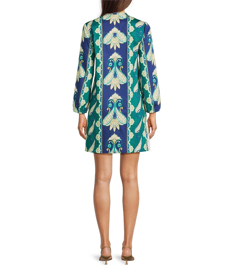 tyler boe Paulie Cabana Foulard Print Split V-Neck Bracelet Sleeve Shift Dress