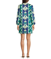 tyler boe Paulie Cabana Foulard Print Split V-Neck Bracelet Sleeve Shift Dress