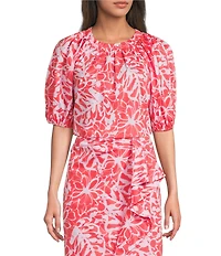 tyler boe Renee Round Neck Floral Short Puff Sleeve Coordinating Top