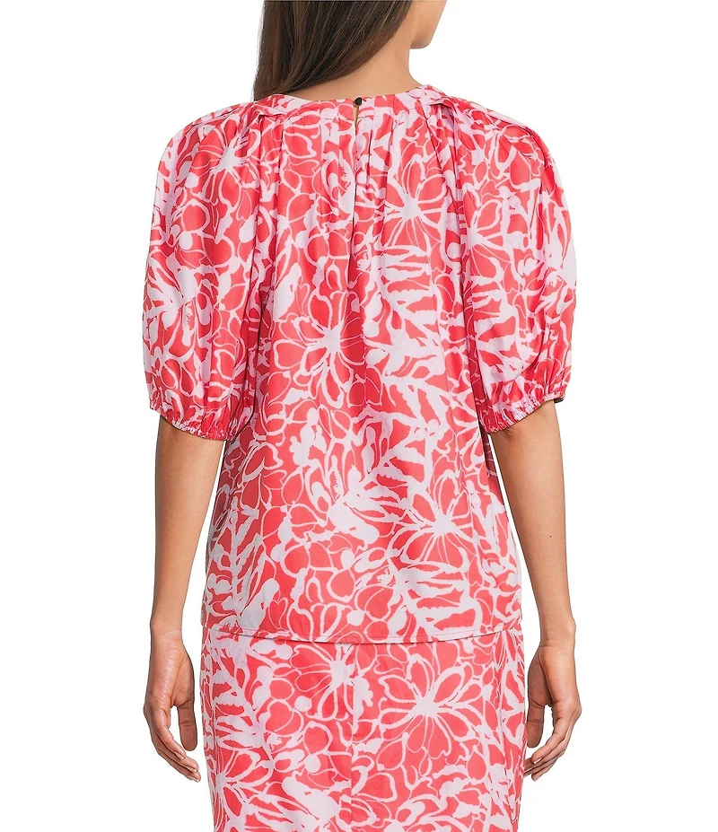 tyler boe Renee Round Neck Floral Short Puff Sleeve Coordinating Top