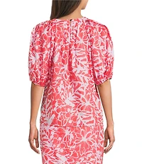 tyler boe Renee Round Neck Floral Short Puff Sleeve Coordinating Top