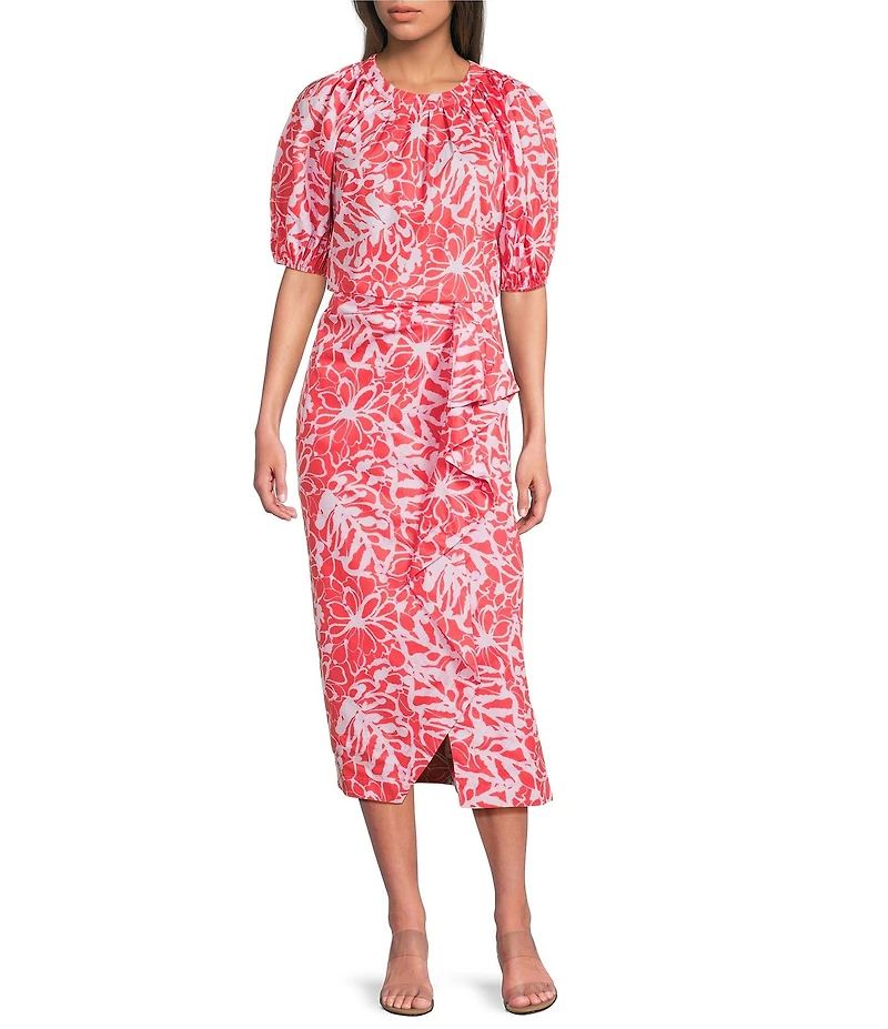 tyler boe Renee Round Neck Floral Short Puff Sleeve Coordinating Top