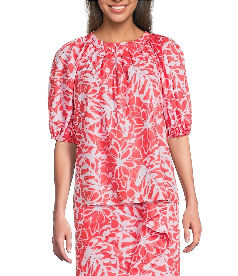 tyler boe Renee Round Neck Floral Short Puff Sleeve Coordinating Top
