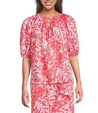 tyler boe Renee Round Neck Floral Short Puff Sleeve Coordinating Top