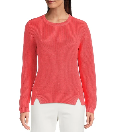 tyler boe Ribbed Knit Round Neck Long Sleeve Cross Stitched Sweater