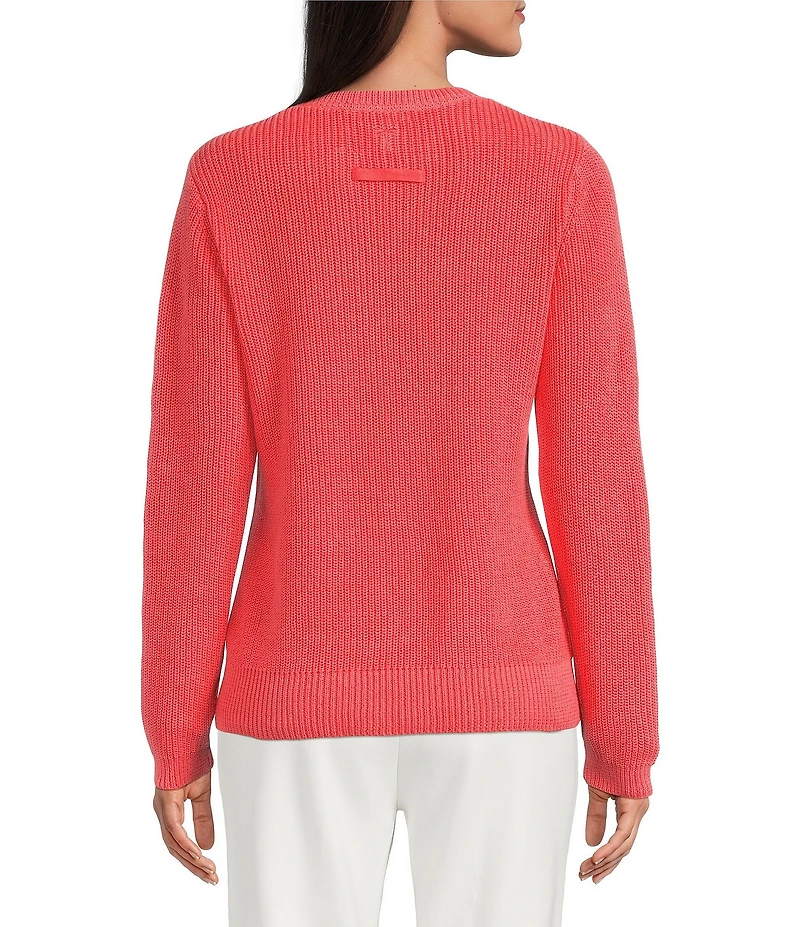 tyler boe Ribbed Knit Round Neck Long Sleeve Cross Stitched Sweater