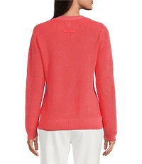 tyler boe Ribbed Knit Round Neck Long Sleeve Cross Stitched Sweater