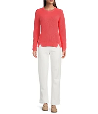 tyler boe Ribbed Knit Round Neck Long Sleeve Cross Stitched Sweater