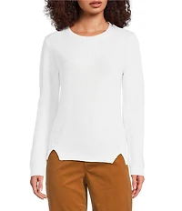 tyler boe Ribbed Knit Round Neck Long Sleeve Cross Stitched Sweater