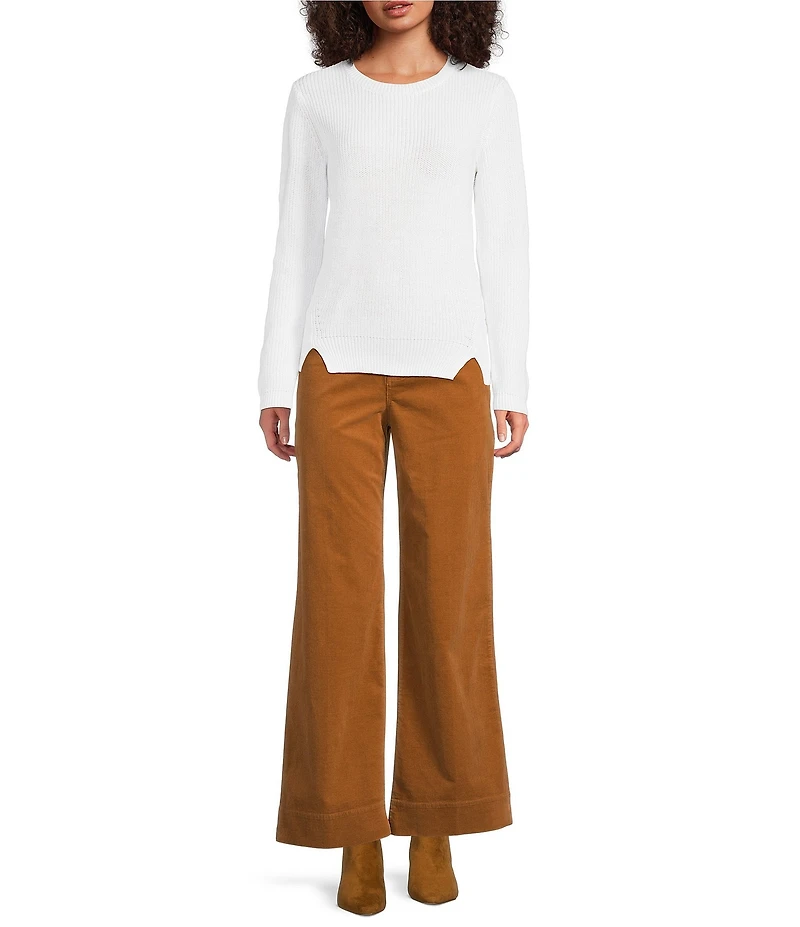 tyler boe Ribbed Knit Round Neck Long Sleeve Cross Stitched Sweater