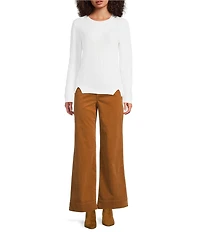 tyler boe Ribbed Knit Round Neck Long Sleeve Cross Stitched Sweater