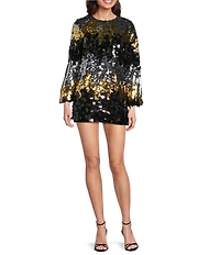 tyler boe Sandra Sequin Pailette Scoop Neck Long Sleeve Tunic