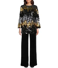 tyler boe Sandra Sequin Pailette Scoop Neck Long Sleeve Tunic