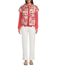 tyler boe Shelly Tucci Print Stand Collar Cap Sleeve Quilted Vest