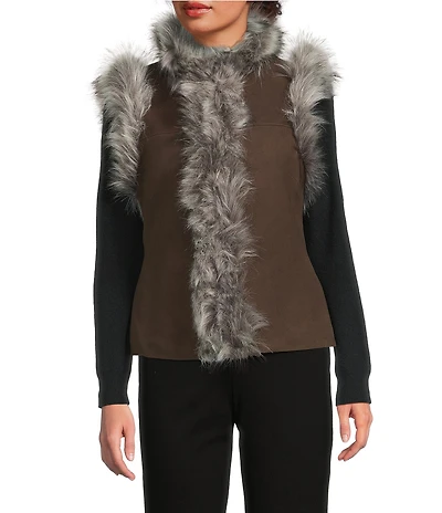 tyler boe Suede Faux Fur Trim Sleeveless Vest