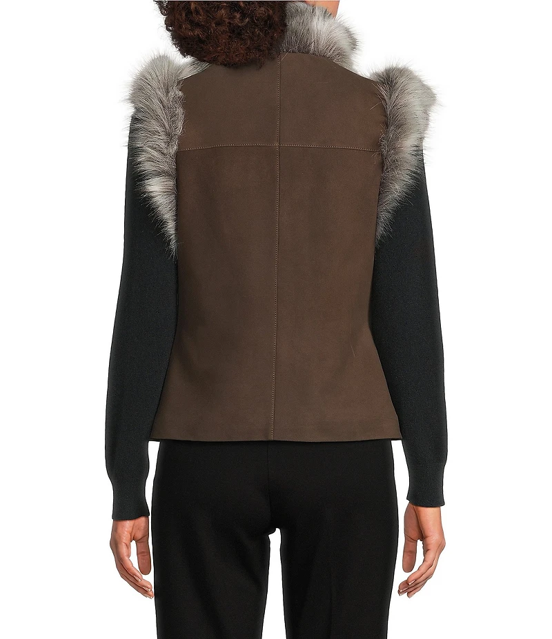 tyler boe Suede Faux Fur Trim Sleeveless Vest