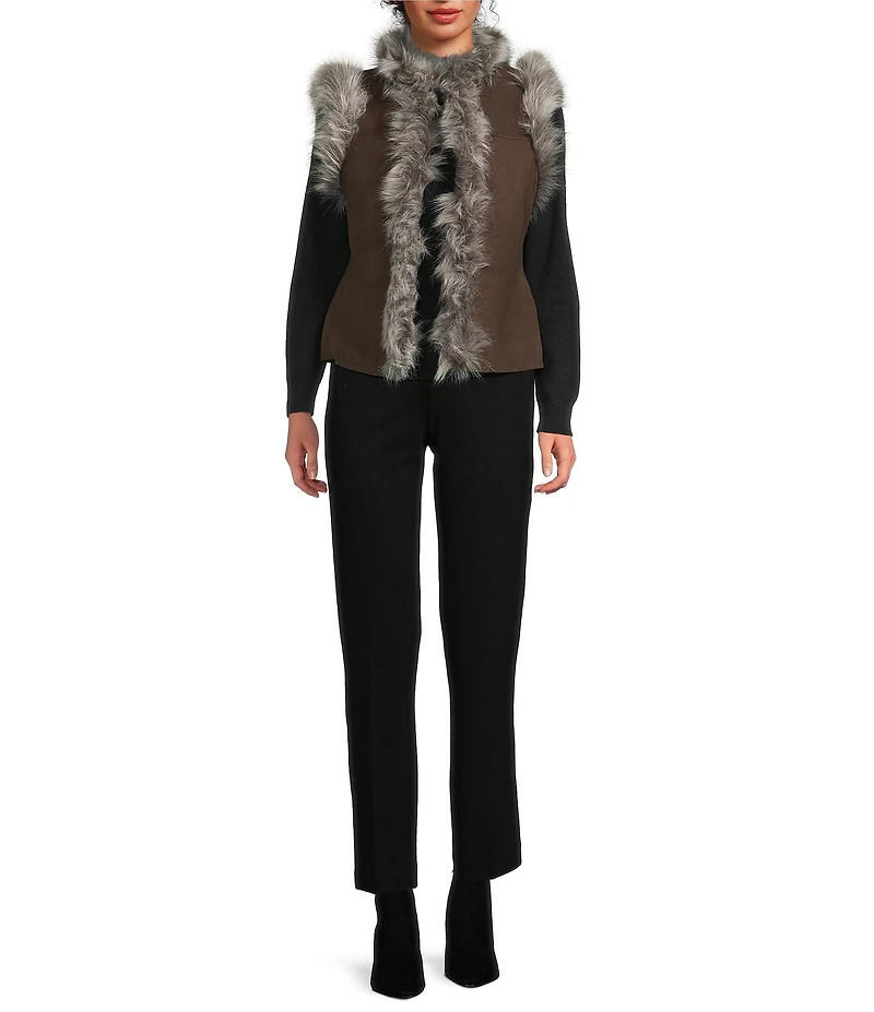 tyler boe Suede Faux Fur Trim Sleeveless Vest