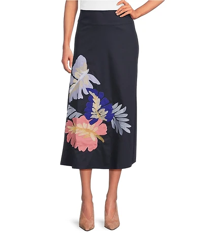 tyler boe Valentina Floral Applique A-Line Midi Skirt